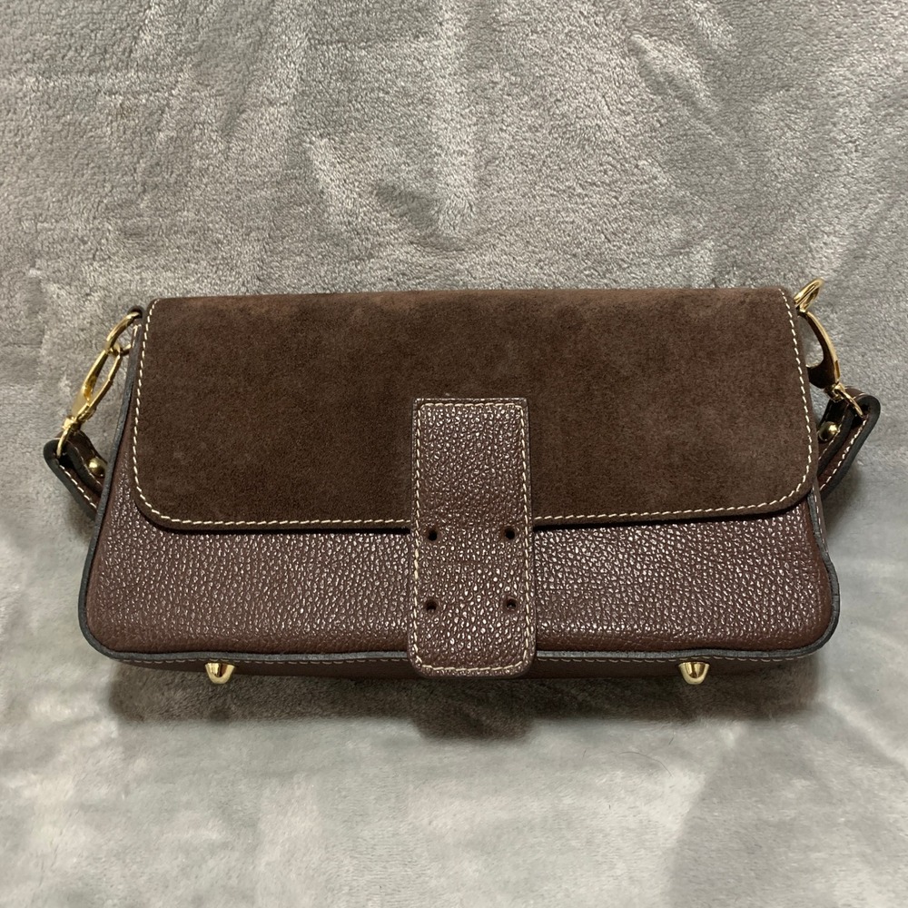Divina Firenze Brown Leather Suede Baguette Shoulder Bag Italy Gold Tone Flaw
